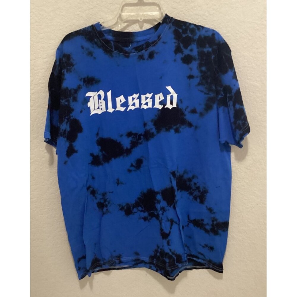 Fashion Nova Tie-Dye Blessed Graphic Tee Short Sleeve Unisex Blue & Black 1X